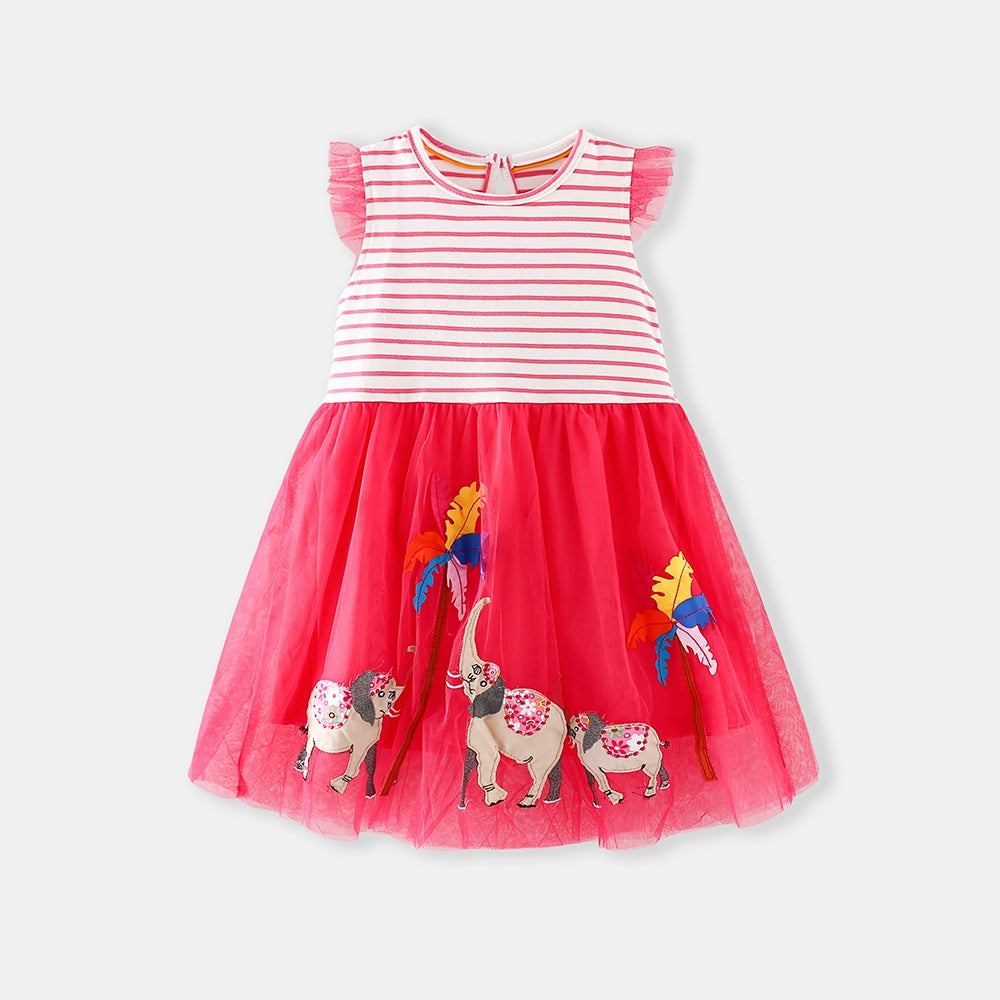 Summer Arrival Animals Cartoon Pattern Fly Sleeves Crew Neck Dress for Stylish Girls, MyKids-USA®, Baby & Children's Dresses, MyKids-USA - Size/Age - 90 (12-24M) - Color - Red -  -  - TR2604022247-A.