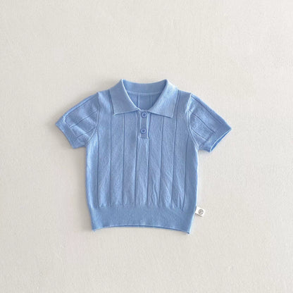 Summer Arrival Baby Kids Unisex Casual Solid Color Short Sleeves Top Knitted Polo Shirt, MyKids-USA®, Baby Activity Tops, MyKids-USA - Size/Age - 73 (6-9M) - Color - Blue -  -  - TR2506182041-B