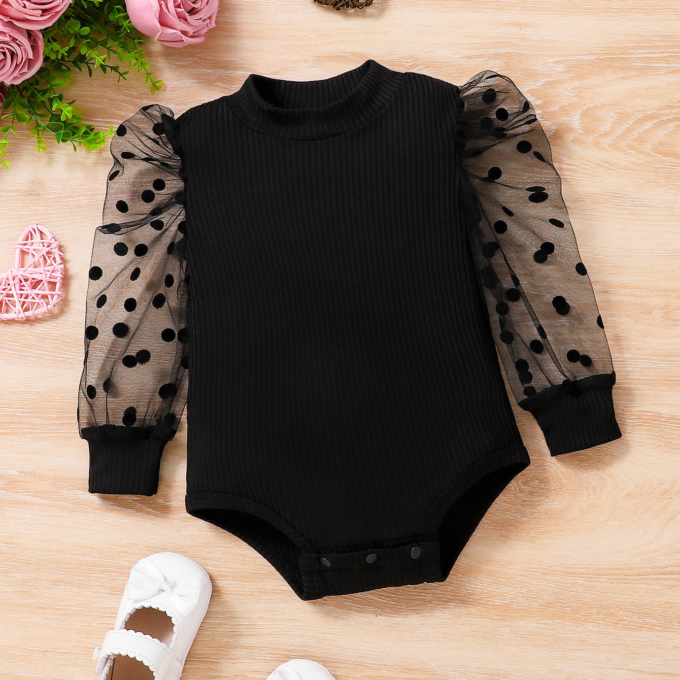 Autumn Arrival Baby Girls Tulle Long Sleeves Patchwork Bodysuit, MyKids-USA®, Baby & Children's One-Pieces, MyKids-USA - Size/Age - 66 (3-6M) - Color - Black -  -  - TR2605242253-A.