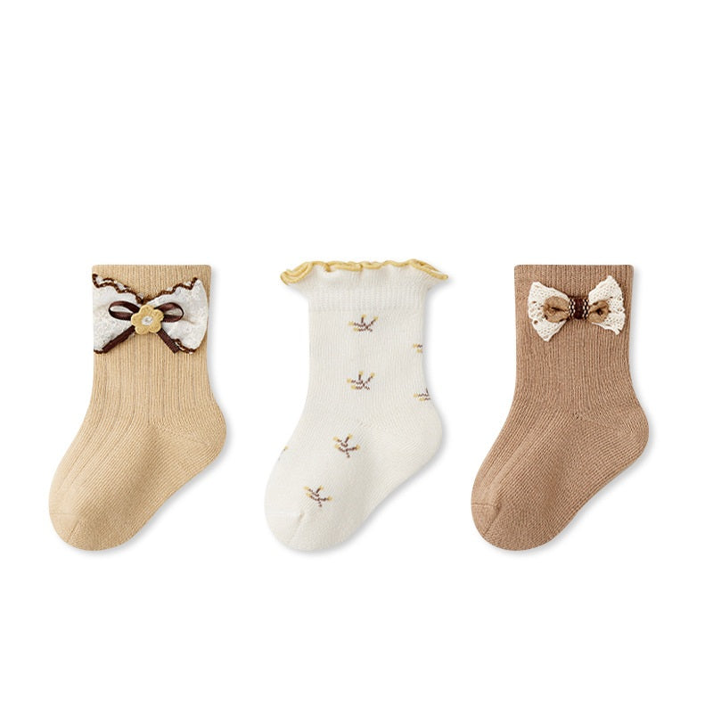 Autumn and Spring Arrival Baby Girls Breathable Cute Pattern Socks 1 Lot=3-Pair Set, MyKids-USA®, Baby & Toddler Socks & Tights, MyKids-USA - Size/Age - XS (0-6M) - Color - Apricot -  -  - TR2601112230-A.