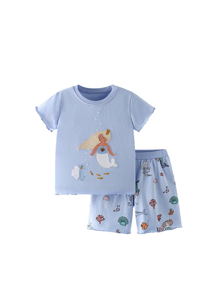Summer Baby Kids Mermaid and Marine Animals Pattern T-shirt and Shorts Clothing Set for Girls, MyKids-USA®, Baby & Toddler Outfits, MyKids-USA -  -  -  -  -  -  - 