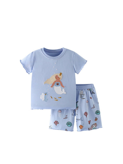 Summer Baby Kids Mermaid and Marine Animals Pattern T-shirt and Shorts Clothing Set for Girls, MyKids-USA®, Baby & Toddler Outfits, MyKids-USA -  -  -  -  -  -  - 