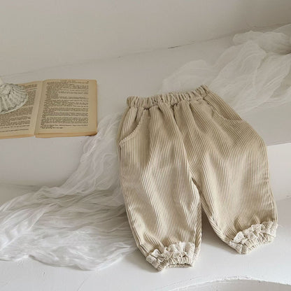 Autumn Arrival Kids Girls Soft Comfortable Corduroy Lace Trim Pants, MyKids-USA®, Trousers, MyKids-USA - Size/Age - 66 (3-6M) - Color - Beige -  -  - TR2508132246-A