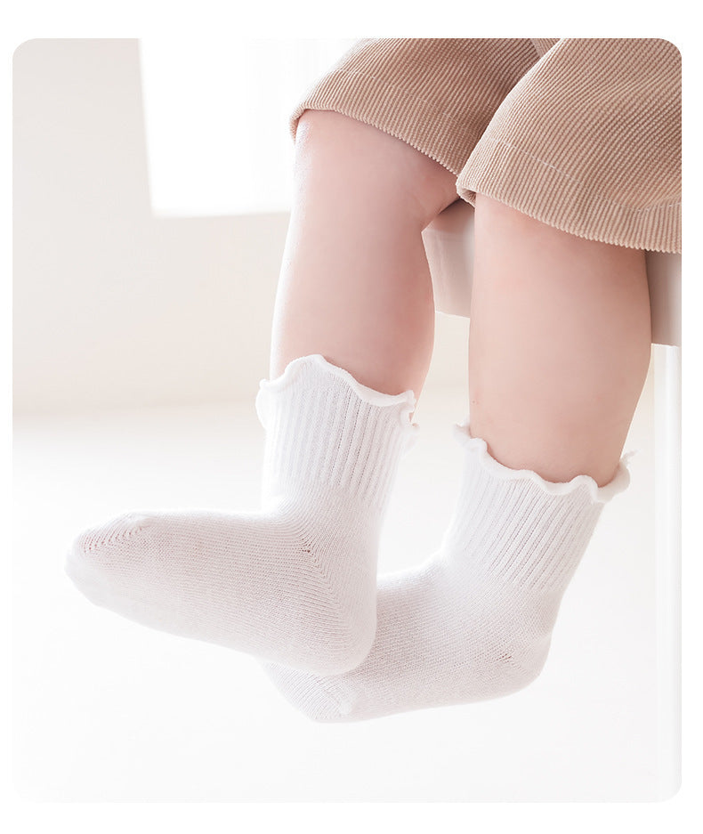 Baby Kids Girls Solid Color Comfortable Ruffle Fringe Crew Socks