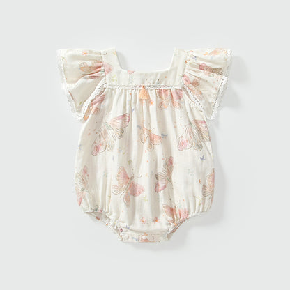 Summer Arrival Fly Sleeves Butterfly Pattern Square Neck Onesies for Stylish Girls, MyKids-USA®, Baby One-Pieces, MyKids-USA - Size/Age - 66 (3-6M) - Color - Beige -  -  - TR2505011732-A