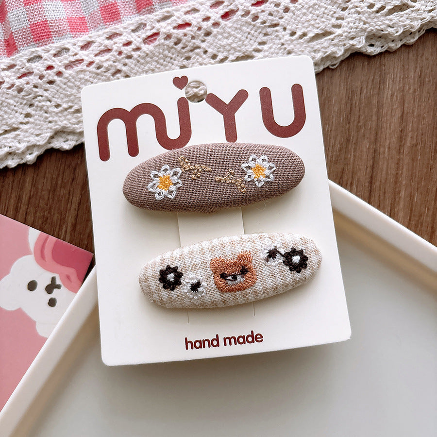 Collection of 2 Versatile Flowers Embroidered Pattern Hair Clips, MyKids-USA®, Hair Pins, Claws & Clips, MyKids-USA - Size/Age - Average Size (0-12Y） - Color - Coffee -  -  - TR2601222258-B.