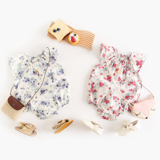 Summer Design Baby Girls Oil Style Fruit Print Fly Sleeves Crew Neck Onesies, MyKids-USA®, Baby One-Pieces, MyKids-USA -  -  -  -  -  -  - 