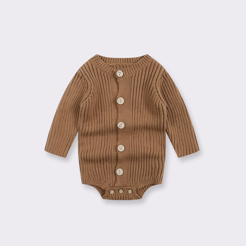 Hot Selling Autumn Baby Kids Long Sleeves Solid Color Knitted Bodysuit