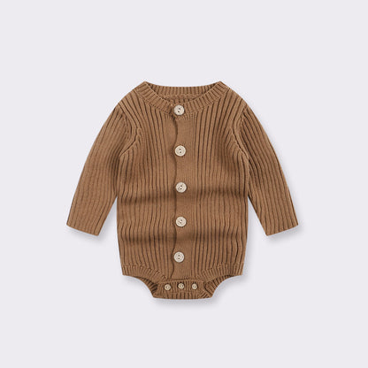 Hot Selling Autumn Baby Kids Long Sleeves Solid Color Knitted Bodysuit