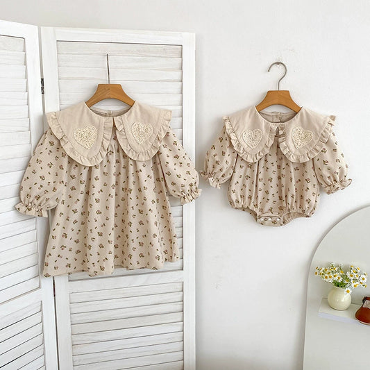Autumn Baby Girls French-style Flowers Pattern Long Sleeves Onesies and Dress with Collar – Princess Sister Matching Set, MyKids-USA®, Baby & Toddler Outfits, MyKids-USA -  -  -  -  -  -  - 
