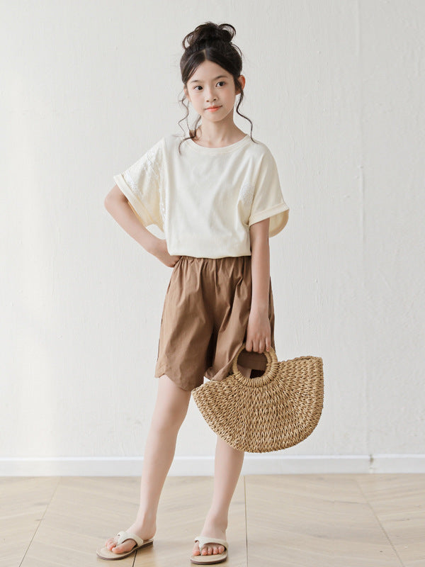 Arrival Summer Baby Kids Girls Short Sleeves Plain T-Shirt and Shorts Sets