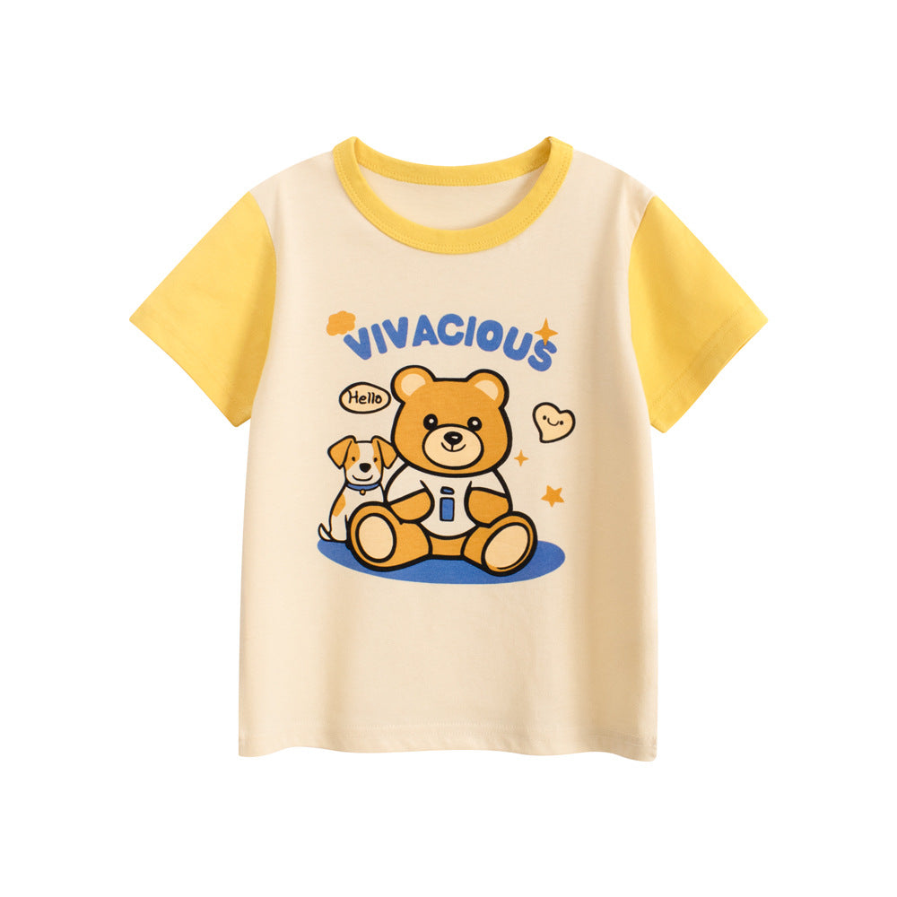Summer Girls’ Teddy Bear and Puppy Pattern Print T-shirt in European and American Style, MyKids-USA®, Baby & Toddler Tops, MyKids-USA - Size/Age - 90 (12-24M) - Color - Apricot -  -  - TR2506141743-A