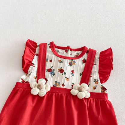 Summer Arrival Baby Girls Fly Sleeves Flowers Pattern Color Patchwork Bodysuit, MyKids-USA®, Bodysuits, MyKids-USA -  -  -  -  -  -  - .