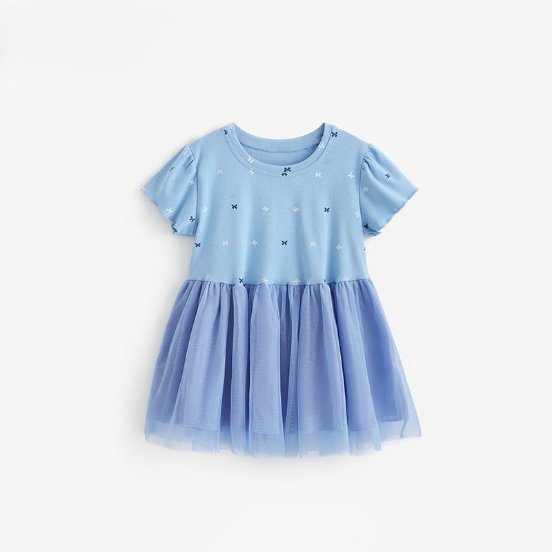 Summer Baby Kids Girls Short Sleeves Butterfly Pattern Patchwork Dress