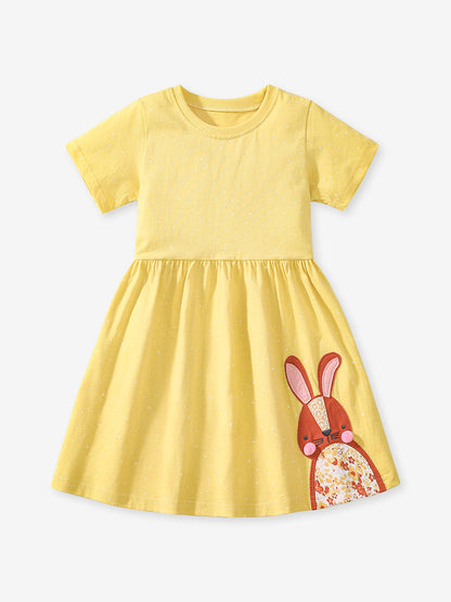 Summer Arrival Girls’ Rabbits Pattern Crew Neck Short Sleeves Yellow Dress, MyKids-USA®, Baby & Toddler Dresses, MyKids-USA -  -  -  -  -  -  - 