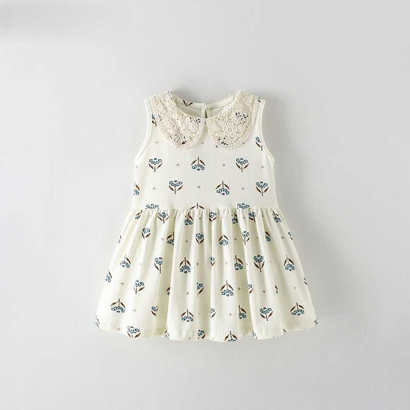 Summer Baby Kids Girls Sleeveless Floral Pattern Hollow-out Collar Dress