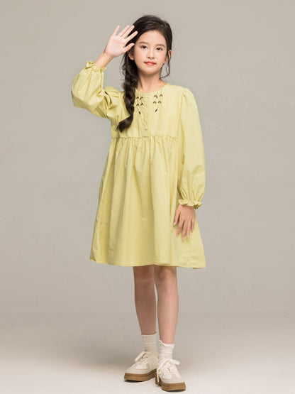 Autumn Arrival Long Sleeves Embroidered Pattern Dress for Stylish Girls