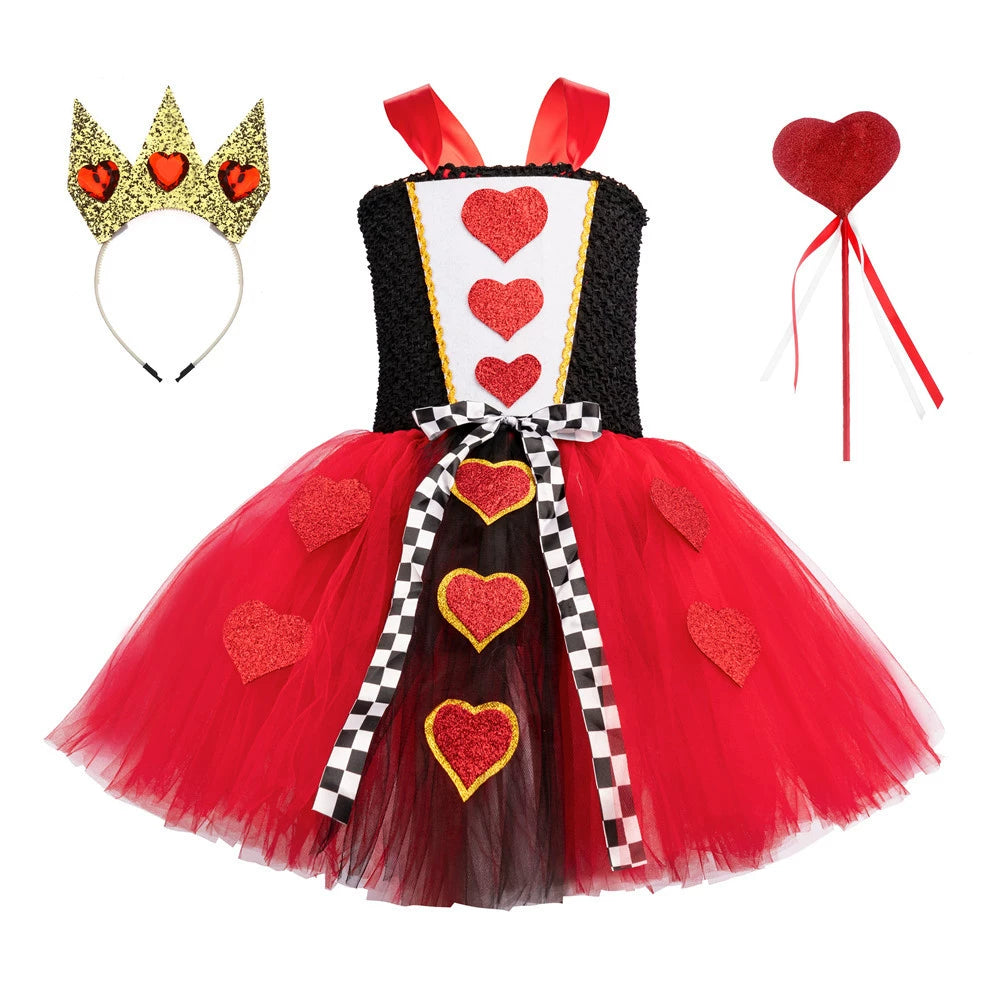 Halloween the Red Queen Costume Set Dress with Headpiece and Staff, MyKids-USA®, Costume Sets, MyKids-USA - Size/Age - S (1-3Y) - Color - Red -  -  - TR2508202319-A.