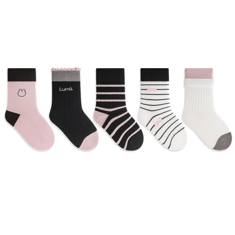 Autumn Arrival Baby Kids Unisex Breathable Casual Pattern Socks 1 Lot=5-Pair Set, MyKids-USA®, Baby & Toddler Socks & Tights, MyKids-USA - Size/Age - S (0-1Y) - Color - Black -  -  - TR2511122204-B
