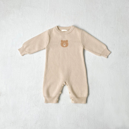 Autumn and Spring Arrival Baby Unisex Long Sleeves Teddy Bear Pattern Knitted Rompers, MyKids-USA®, Baby One-Pieces, MyKids-USA - Size/Age - 66 (3-6M) - Color - Apricot -  -  - TR2601112339-A.