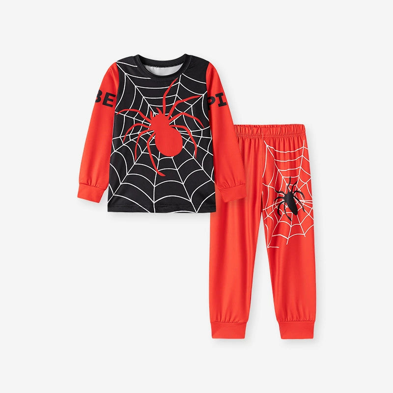 Spider & Web Kids Pajama Set – Long Sleeve Shirt and Pants, Fun Cartoon Design, MyKids-USA®, Baby & Toddler Sleepwear, MyKids-USA - Size/Age - 90 (12-24M) - Color - Red -  -  - TR2509012131-A