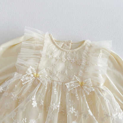 Spring Arrival Baby Girls Long Sleeves Flowers Pattern Tulle Decorated Bodysuit Dress, MyKids-USA®, Baby & Toddler Dresses, MyKids-USA -  -  -  -  -  -  - .