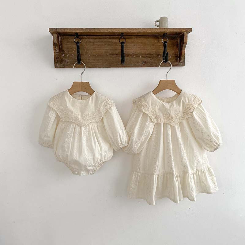 Arrival Spring Baby Kids Girls Ruffle Collar Long Sleeves Floral Embroidery Onesies And Dress – Princess Sister Matching Set, MyKids-USA®, Baby & Toddler Outfits, MyKids-USA -  -  -  -  -  -  - 