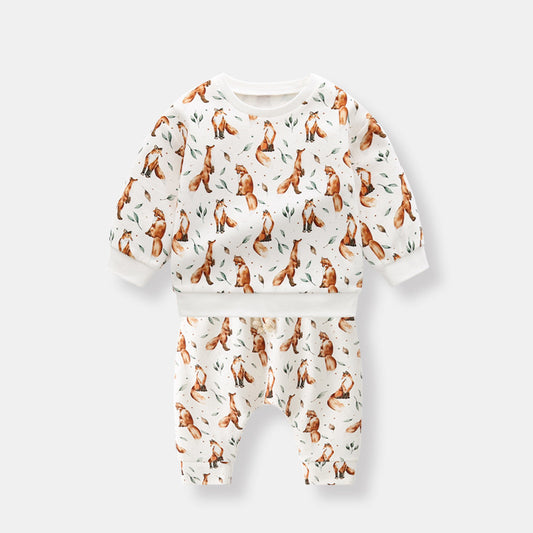 New Arrival Baby Fox Animals Graphic Long Sleeve Bottoming Shirt & Trousers  Clothing Sets