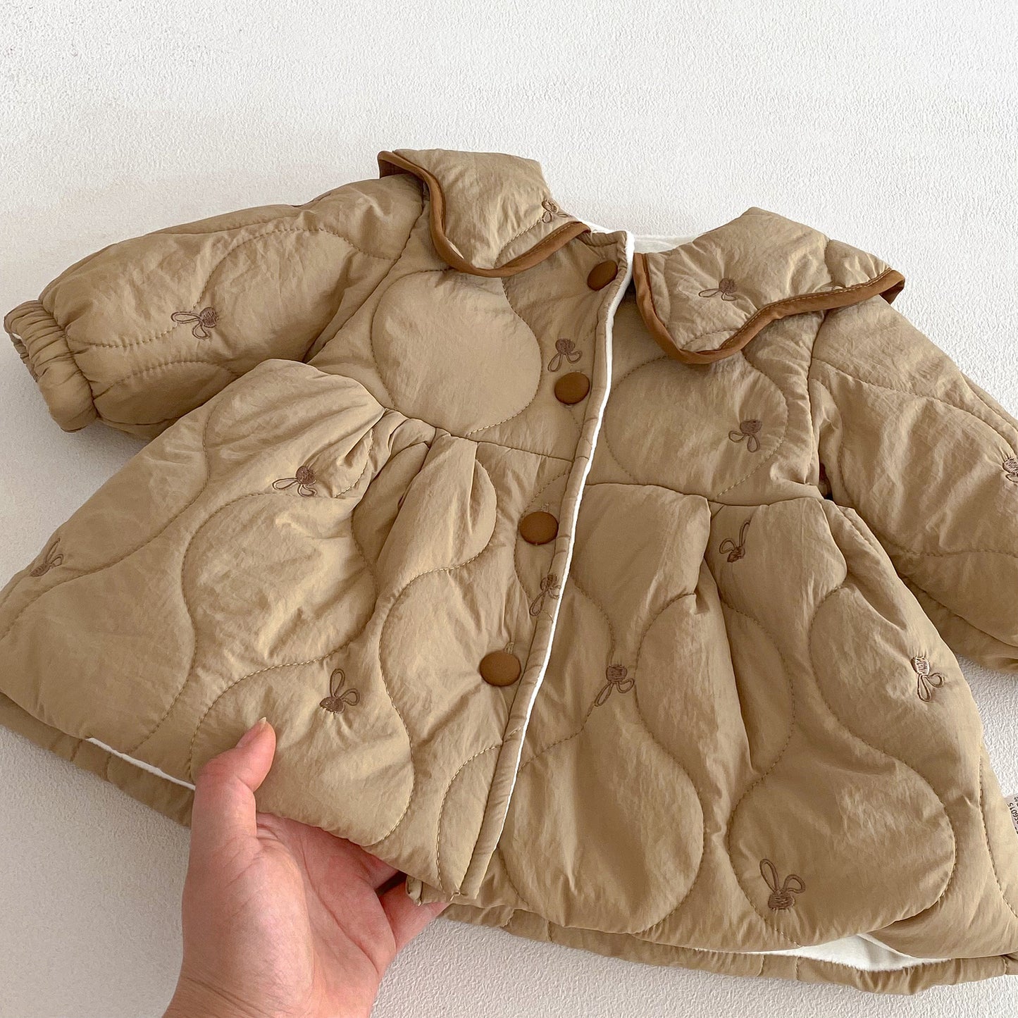 Winter Arrival Baby Girls Long Sleeves Embroidery Pattern Fleece-Lined Warm Coat