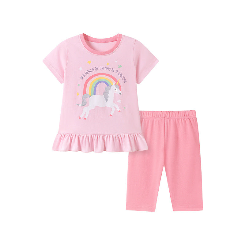 Summer Hot Selling Baby Kids Girls Short Sleeves Animals Cartoon Pattern T-shirt and Pants Clothing Set, MyKids-USA®, Baby & Children's Outfits, MyKids-USA - Size/Age - 90 (12-24M) - Color - Pink -  -  - TR2604082302-A.
