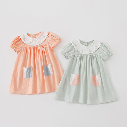 Summer Kids Girls Casual Style Floral Embroidered Collar Short Sleeves Dress, MyKids-USA®, Baby & Toddler Dresses, MyKids-USA -  -  -  -  -  -  - 