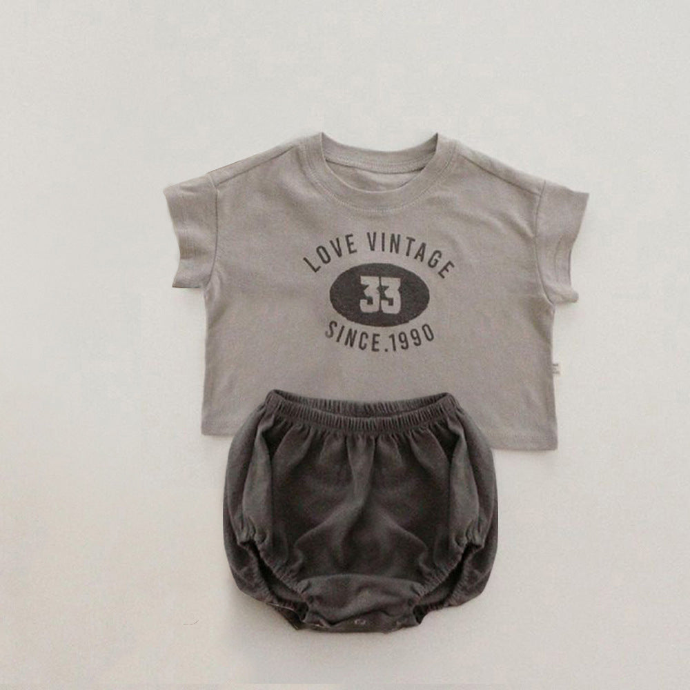 MyKids-USA® Arrival Summer Baby Short Sleeves Letters Pattern T-shirt and Plain Bloomers Clothing Set