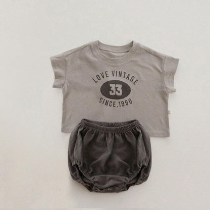 MyKids-USA® Arrival Summer Baby Short Sleeves Letters Pattern T-shirt and Plain Bloomers Clothing Set