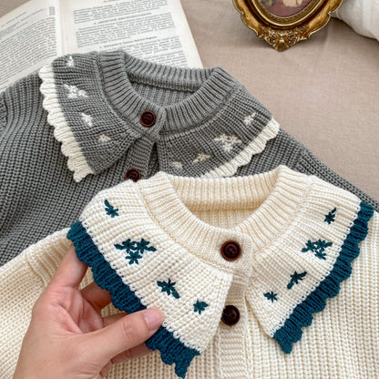 Infant Baby Girls Embroidery Long Sleeve Knit Cardigan Knitwear