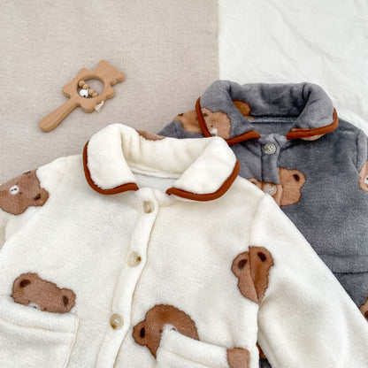 Winter Baby Kids Boys Long Sleeves Cute Teddy Bear Pattern Top and Pants Fluffy Warm Pajamas Clothing Set, MyKids-USA®, Baby & Toddler Sleepwear, MyKids-USA -  -  -  -  -  -  - 