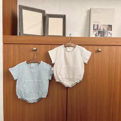 Summer Arrival Baby Short Sleeves Double-Layer Crepe Triangle Bodysuit