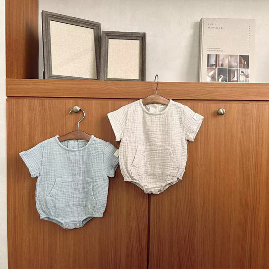Summer Arrival Baby Short Sleeves Double-Layer Crepe Triangle Bodysuit
