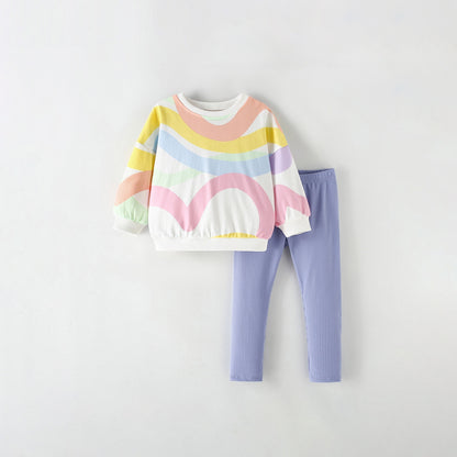 MyKids-USA® Winter and Autumn Baby Kids Girls Striped Pattern Long Sleeves Sweatshirt and Solid Color Pants Clothing Set