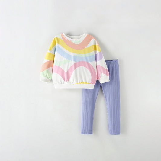 MyKids-USA® Baby Kids Girls Striped Pattern Long Sleeves Sweatshirt and Solid Color Pants Clothing Set