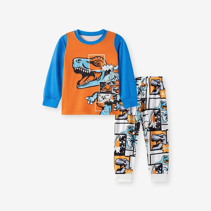T-Rex Kids Pajama Set – Long Sleeve Shirt and Pants, Cartoon Dinosaur Design, MyKids-USA®, Pajamas, MyKids-USA - Size/Age - 90 (12-24M) - Color - Blue -  -  - TR2509012148-A