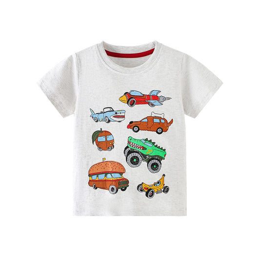 Summer Boys’ Cartoon Racing Cars Pattern T-shirt in European and American Style, MyKids-USA®, T-Shirts, MyKids-USA - Size/Age - 90 (12-24M) - Color - Beige -  -  - TR2604052320-A.