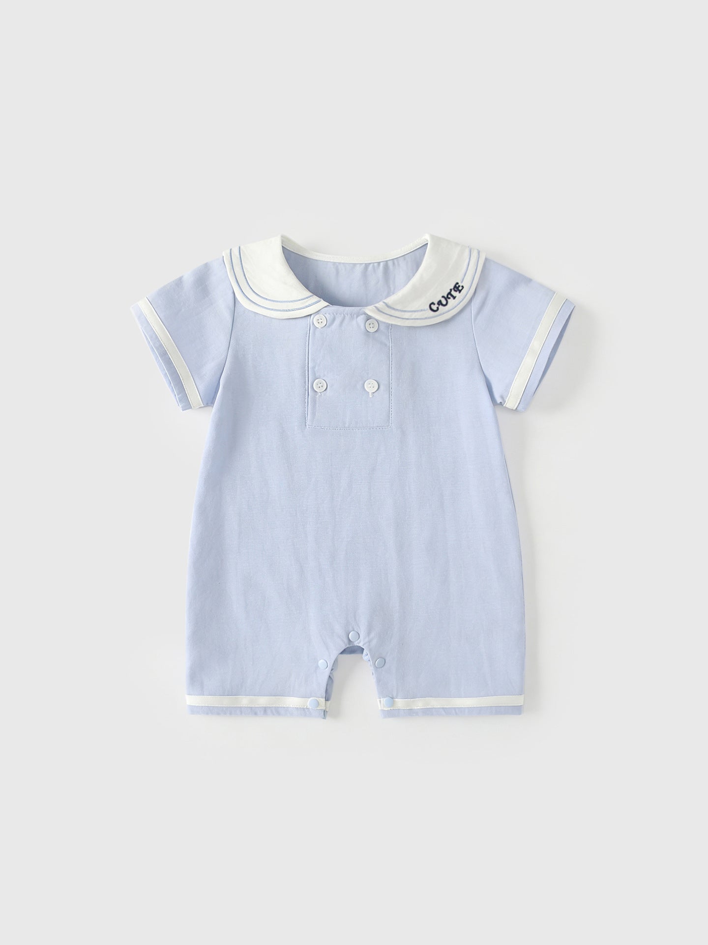 Summer Arrival Baby Short Sleeves Color Patchwork Navy Style Rompers Bodysuits, MyKids-USA®, Baby & Children's One-Pieces, MyKids-USA - Size/Age - 66 (3-6M) - Color - Light Blue -  -  - TR2605072333-A.