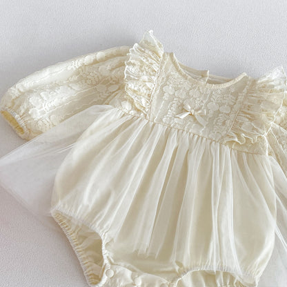 MyKids-USA® Baby Girls Long Sleeves Solid Color Tulle Bodysuit Dress
