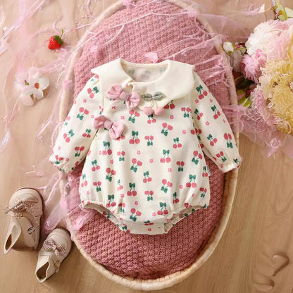 Spring/Autumn Baby Girls Warm Design Long Sleeves Floral Cherry Print Onesies