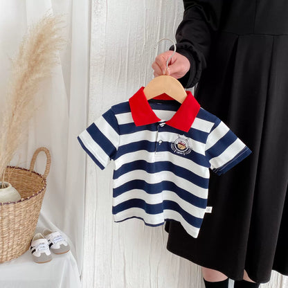 Summer Arrival Baby Kids Boys Casual Striped Short Sleeves Top Polo, MyKids-USA®, Baby & Toddler Tops, MyKids-USA - Size/Age - 90 (12-24M) - Color - Blue -  -  - TR2506142018-A