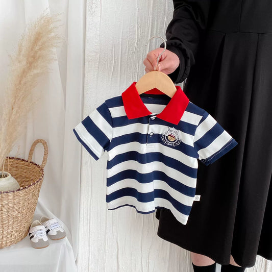 Summer Arrival Baby Kids Boys Casual Striped Short Sleeves Top Polo, MyKids-USA®, Baby & Toddler Tops, MyKids-USA - Size/Age - 90 (12-24M) - Color - Blue -  -  - TR2506142018-A