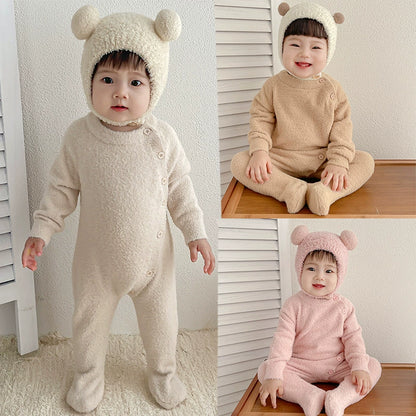 Autumn and Winter Arrival Unisex Baby’s Solid Color Crew Neck Fluffy Rompers, MyKids-USA®, Baby One-Pieces, MyKids-USA -  -  -  -  -  -  - 