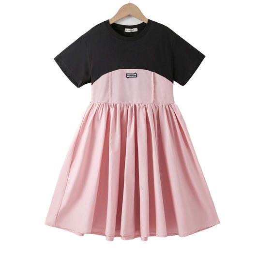 Arrival Summer Kids Girls Fashion Color Patchwork Cotton Short Sleeves Dress, MyKids-USA®, Baby & Toddler Dresses, MyKids-USA - Size/Age - 120 (5-7Y) - Color - Pink -  -  - TR2406182314-A
