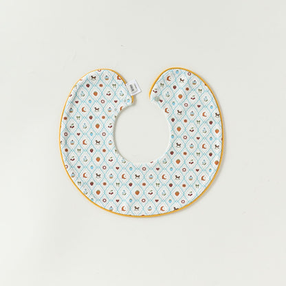Adorable Flowers and Fruits Pattern Cotton Blend Snap-on Round Shaped Bib, MyKids-USA®, Bibs, MyKids-USA® - Size/Age - M (1-3Y) - Color - Green -  -  - TR2604242318-C.