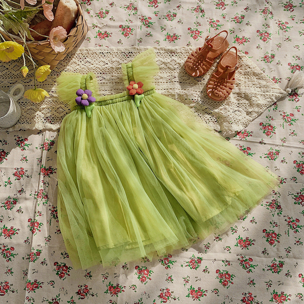 Summer Baby Kids Girls Fly Sleeves Flowers Pattern Tulle Strap Dress, MyKids-USA®, Baby & Children's Dresses, MyKids-USA - Size/Age - 80 (9-12M) - Color - Green -  -  - TR2605202132-C.